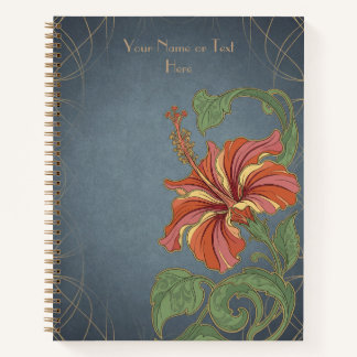 Crimson Elegance: Chinese Hibiscus Art Nouveau ノートブック