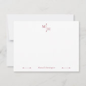 Crimson Elegant Minimalist Arrow Point Monogram ノートカード (正面)