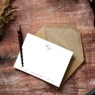 Crimson Elegant Minimalist Arrow Point Monogram ノートカード