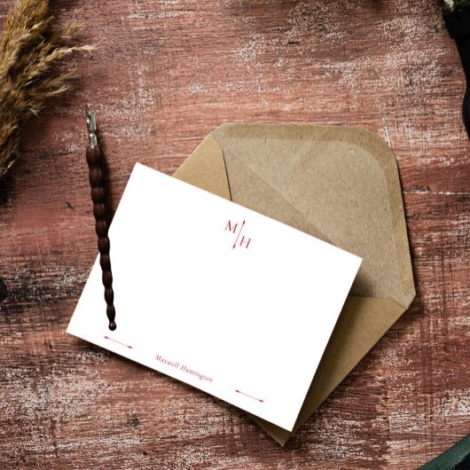Crimson Elegant Minimalist Arrow Point Monogram ノートカード