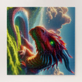 Crimson Ember Resting Dragon at Dawn Fantasy ジグソーパズル (横)