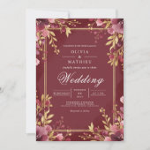 Crimson Floral Archway Romance Wedding 招待状 (正面)