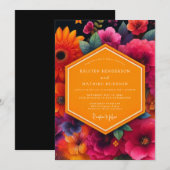 Crimson Floral Bloom Wedding 招待状 (正面/裏面)