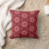 Crimson Floral Tile Pattern in Rich Red Geometric  クッション (ブランケット)
