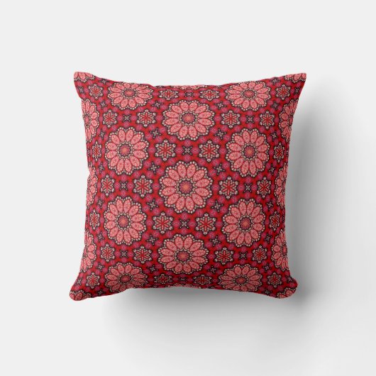 Crimson Floral Tile Pattern in Rich Red Geometric  クッション (裏面)