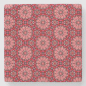 Crimson Floral Tile Pattern in Rich Red Geometric  ストーンコースター (正面)