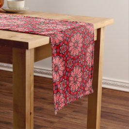 Crimson Floral Tile Pattern in Rich Red Geometric  ミディアムテーブルランナー
