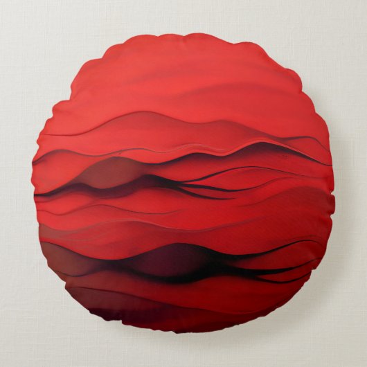 Crimson Flow – Abstract Red Waves of Motion ラウンドクッション (正面)