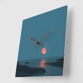 Crimson Full Moon Over Calm Waters スクエア壁時計 (傾斜)