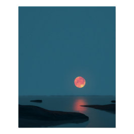 Crimson Full Moon Over Calm Waters ポスター