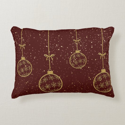 Crimson & Gold Ornament Christmas Accent Pillow アクセントクッション (正面)