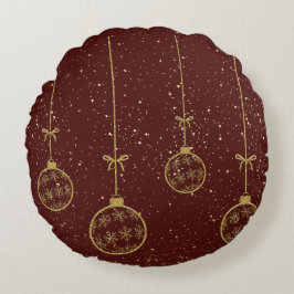 Crimson & Gold Ornament Christmas Round Pillow ラウンドクッション