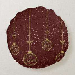 Crimson & Gold Ornament Christmas Round Pillow ラウンドクッション
