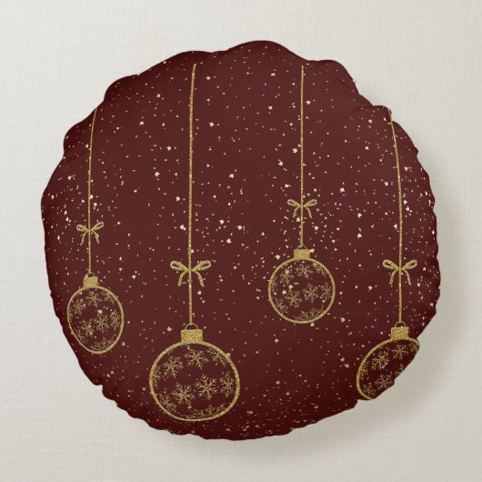 Crimson & Gold Ornament Christmas Round Pillow ラウンドクッション (裏面)