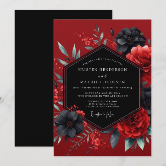 Crimson Gothic Flora Wedding 招待状 (正面/裏面)