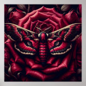 Crimson Hawk Moth Red Rose Dark Gothic Botanical  ポスター (正面)