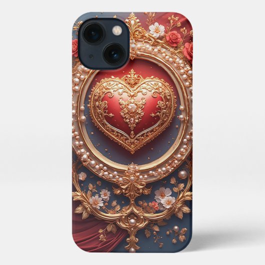 Crimson Heart Bloom Luxe ✨ Floral Pearl Romabtic iPhoneケース (裏面)