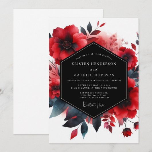 Crimson Indigo Bloom Wedding 招待状 (正面/裏面)