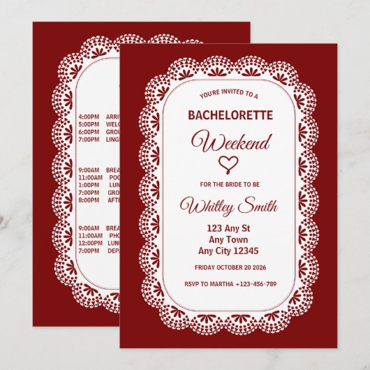 Crimson Lace Bachelorette Party Invitation 招待状 (正面/裏面)