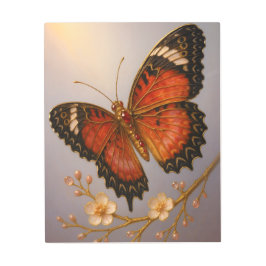 Crimson Lacewing Butterfly Gold Ruby Art Print メタルプリント