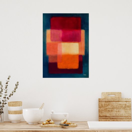 Crimson Layers – Celestial Color Fields Abstract ポスター (キッチン)