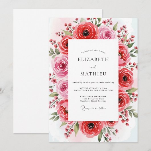 Crimson Lush Spring Wedding 招待状 (正面/裏面)