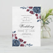 Crimson Navy Floral Archway Wedding 招待状 (スタンド正面)