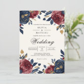 Crimson Navy Floral Flourish Wedding 招待状 (スタンド正面)