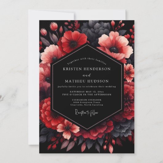 Crimson Nocturnal Bloom Wedding 招待状 (正面)