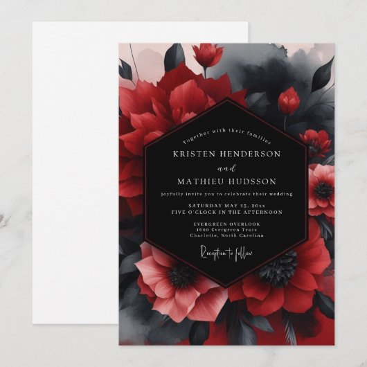Crimson Noir Bloom Wedding 招待状 (正面/裏面)