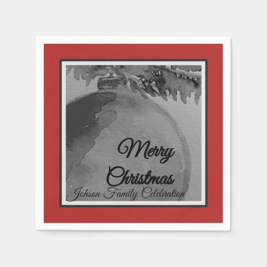 Crimson Ornament Christmas – Holiday  スタンダードカクテルナプキン (正面)
