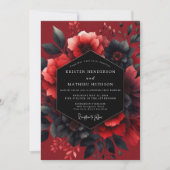 Crimson Passionate Flora Wedding 招待状 (正面)