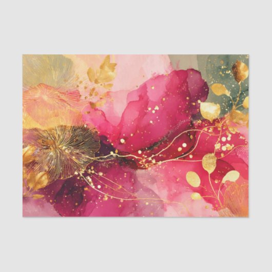 Crimson & Pink Alcohol Ink + Gold EA4L Decoupage 薄葉紙 (正面)