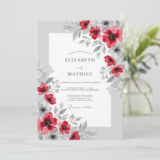 Crimson Polished Botanical Wedding 招待状 (スタンド正面)