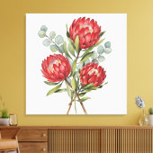 Crimson Protea Bouquet Watercolor キャンバスプリント (インサイチュ (リビング))