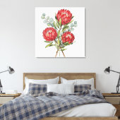 Crimson Protea Bouquet Watercolor キャンバスプリント (インサイチュ (寝室))