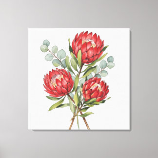 Crimson Protea Bouquet Watercolor キャンバスプリント