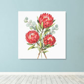Crimson Protea Bouquet Watercolor キャンバスプリント (インサイチュ (ウッドフロア))