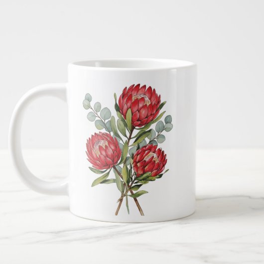 Crimson Protea Bouquet Watercolor ジャンボコーヒーマグカップ (左)