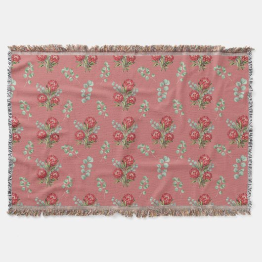 Crimson Protea Bouquet Watercolor スローブランケット (正面)