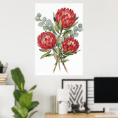 Crimson Protea Bouquet Watercolor ポスター (ホームオフィス)