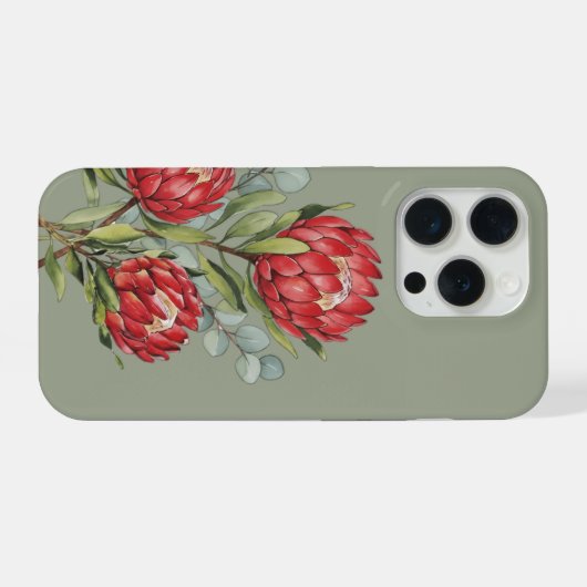 Crimson Protea Bouquet Watercolor iPhoneケース (裏面横)