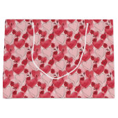 Crimson Red and Blush Pink Hearts and Roses  ラージペーパーバッグ (正面)