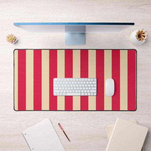 Crimson Red & Beige Striped Desk Mat – Customize デスクマット (オフィス1)