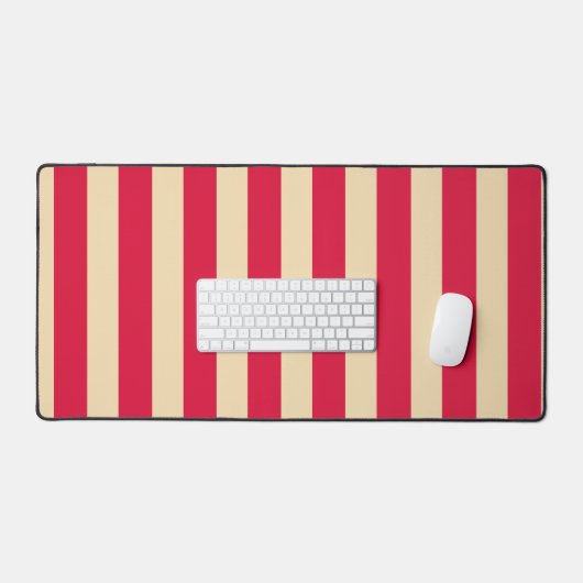 Crimson Red & Beige Striped Desk Mat – Customize デスクマット (キーボード&マウス)