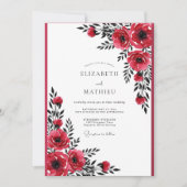 Crimson Red Dramatic Botanical Wedding 招待状 (正面)