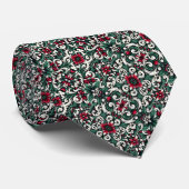 Crimson Red, Hunter Green, Black, & Ivory Floral  ネクタイ (ロール)