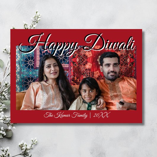 Crimson Red Luxury Photo Happy Diwali Greeting シーズンカード