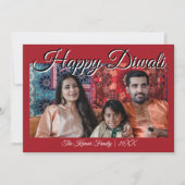 Crimson Red Luxury Photo Happy Diwali Greeting シーズンカード (正面)