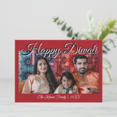 Crimson Red Luxury Photo Happy Diwali Greeting シーズンカード (スタンド正面)